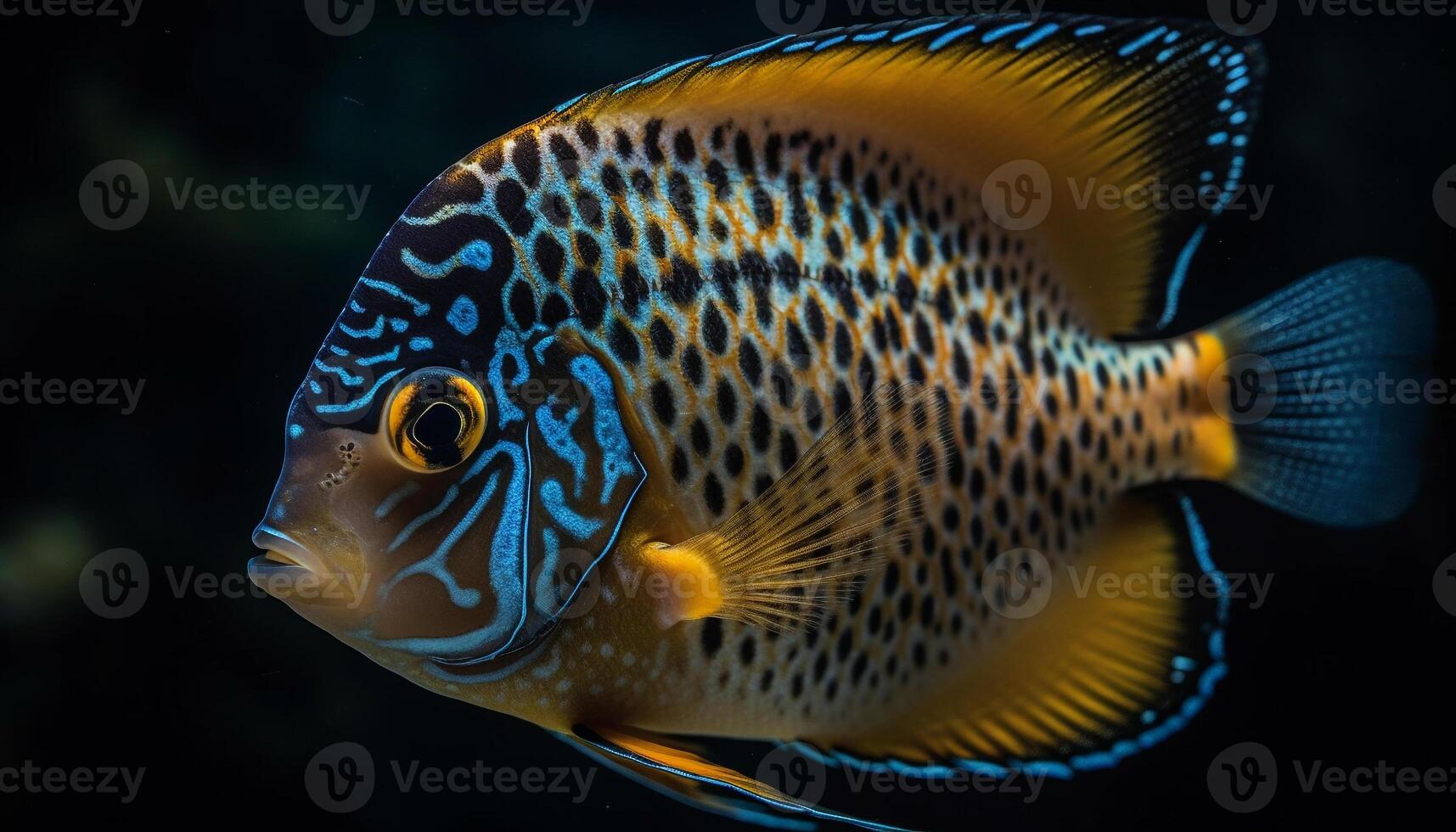 Multi colored fish swimming in tropical reef, beauty in nature generated by AI photo