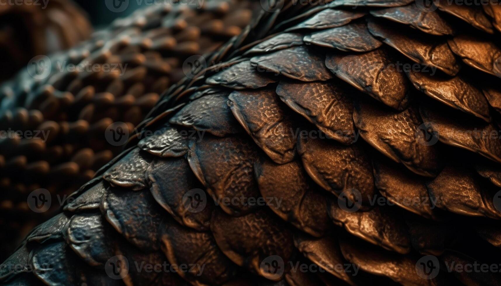 Multi colored reptile skin pattern on lizard in nature generated by AI photo