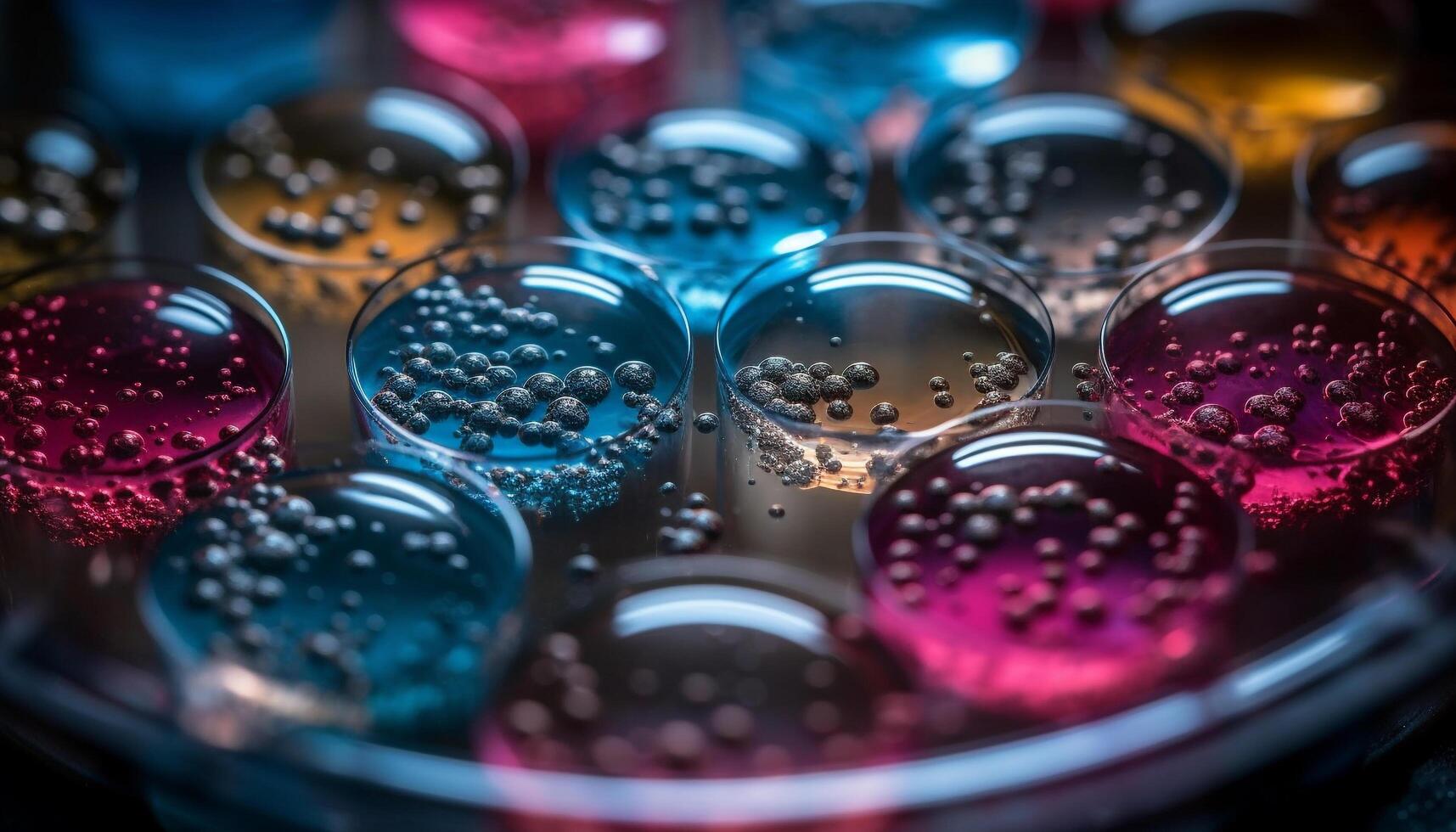 Multi colored drops on glass create abstract pattern of vibrant colors generated by AI photo
