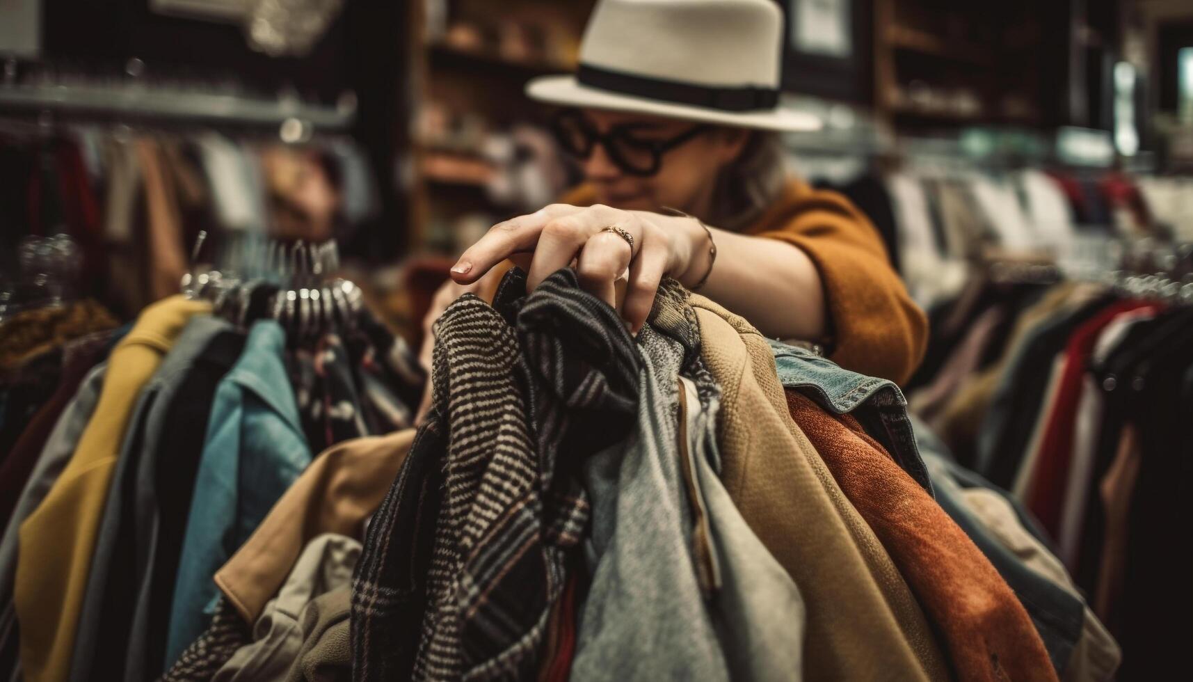 One fashionable man choosing a quality coat in clothing store generated by AI photo