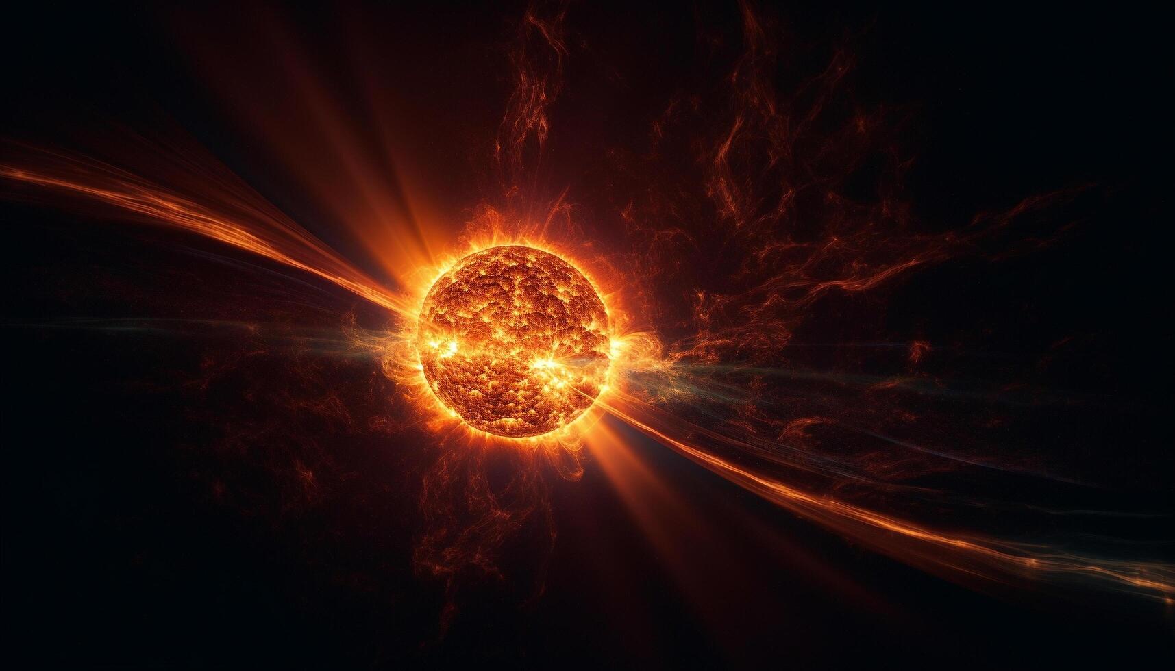 Glowing fireball orbiting planet in abstract futuristic illustration of space generated by AI photo