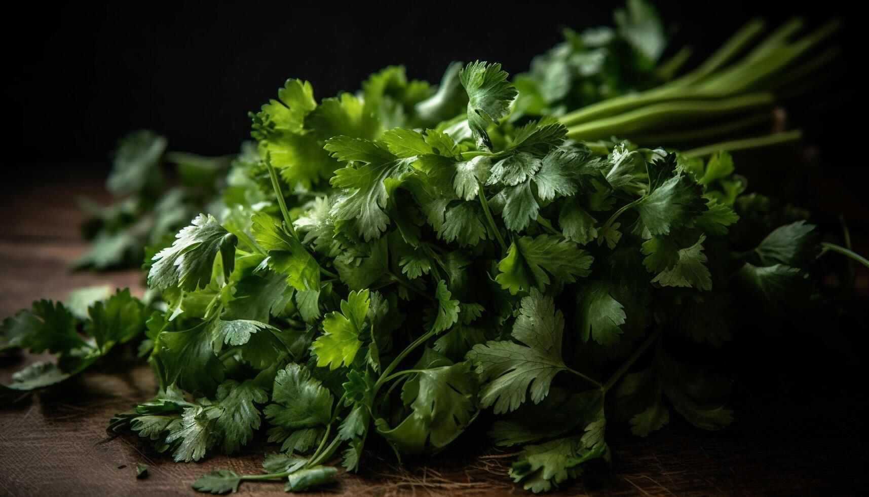 Organic herb bundle garnishes healthy vegetarian salad with fresh scents generated by AI photo
