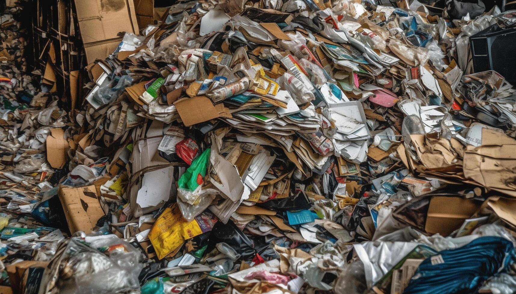 abundancia de el plastico basura contamina ambiente en sucio vertedero generado por ai foto