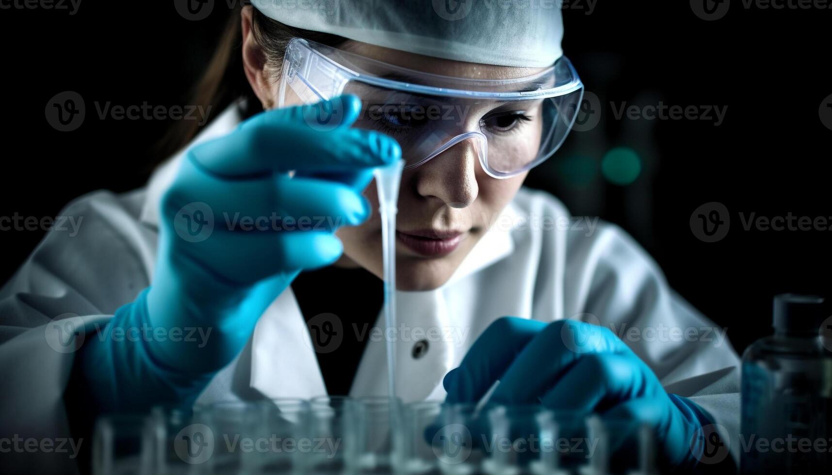 Scientist analyzing liquid concentration in laboratory using advanced technology generated by AI photo