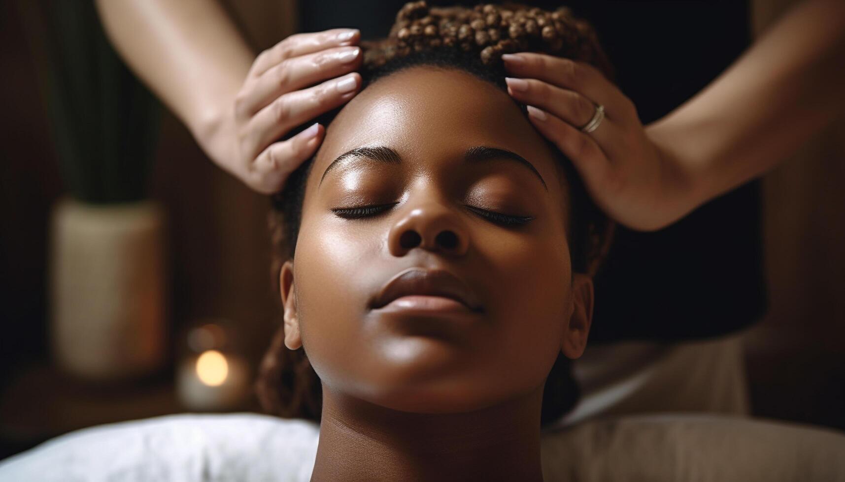 Young African American woman enjoys pampering with beauty treatment at home generated by AI photo