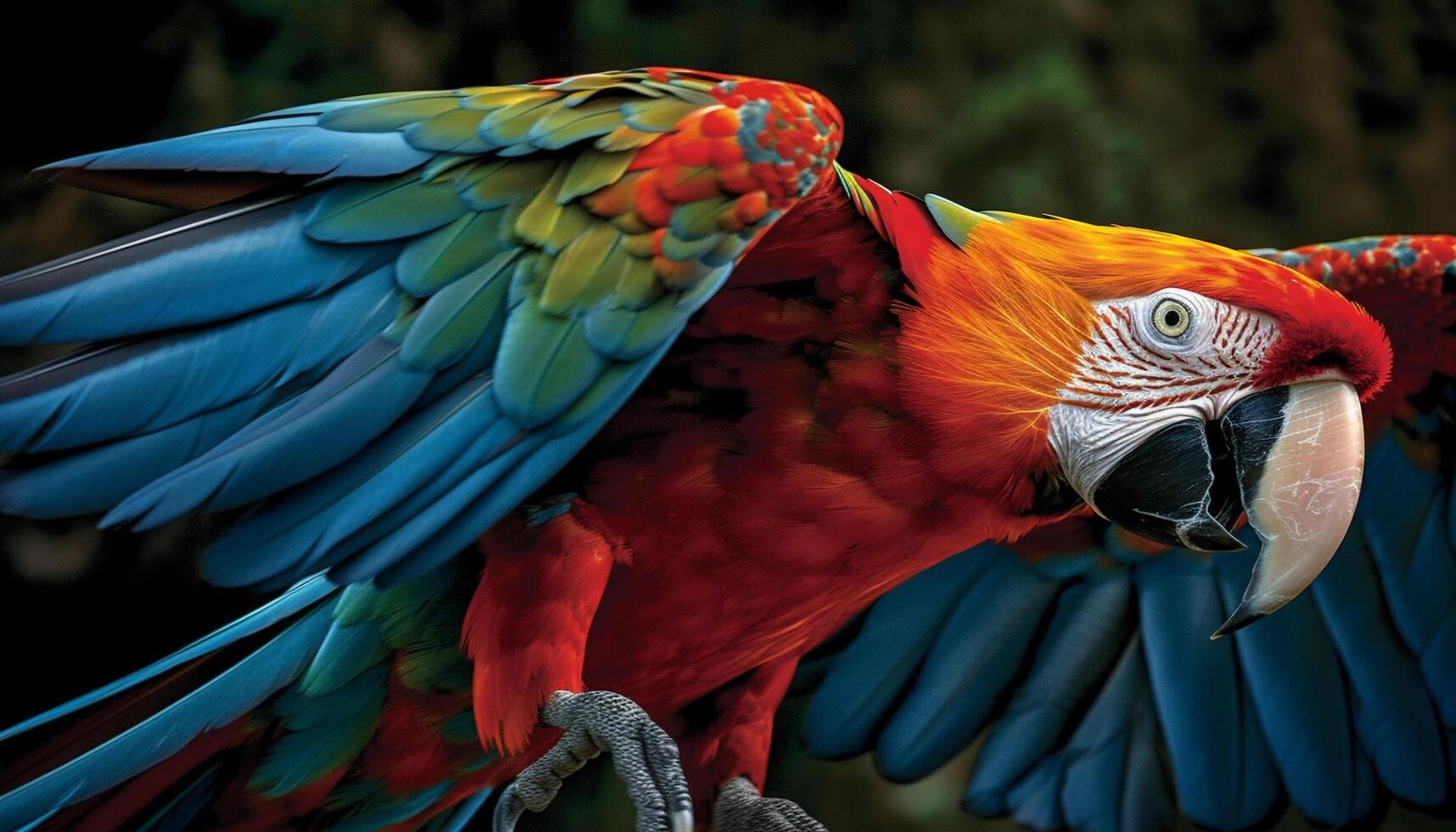 Vibrant macaw perching on branch, looking cute in nature beauty generated by AI photo