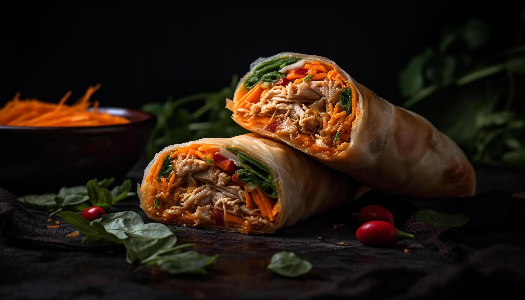 Freshly grilled beef taco with spicy tomato sauce and cilantro generated by AI photo