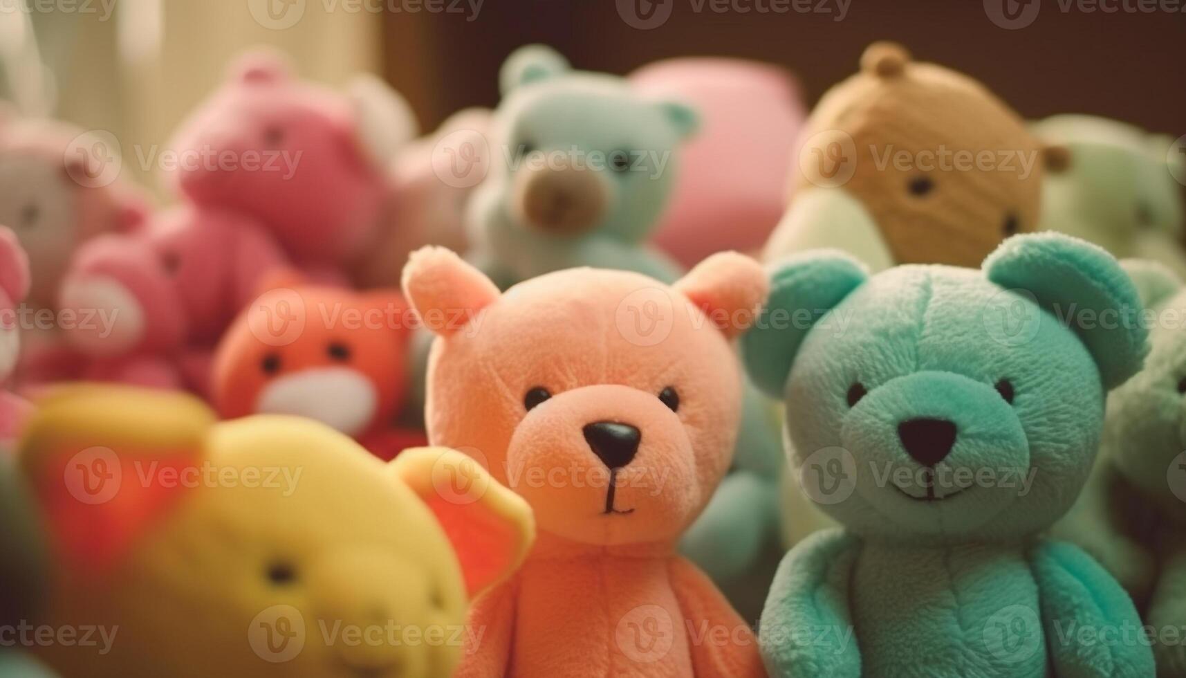 Cute stuffed animal collection, a childhood souvenir of love generated by AI photo