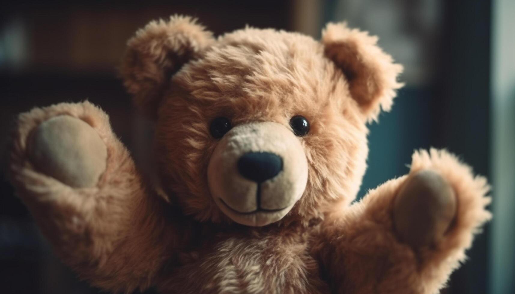 Cute teddy bear brings joy and childhood memories indoors generated by AI photo