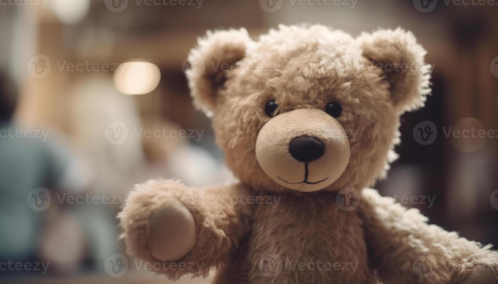 Cute stuffed toy sitting on a fluffy background, perfect gift generated by AI photo