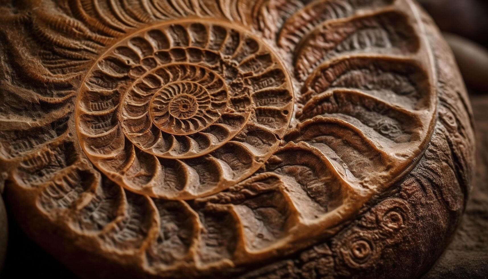 Ancient ammonite fossil, extinct animal shell, beauty in nature generated by AI photo