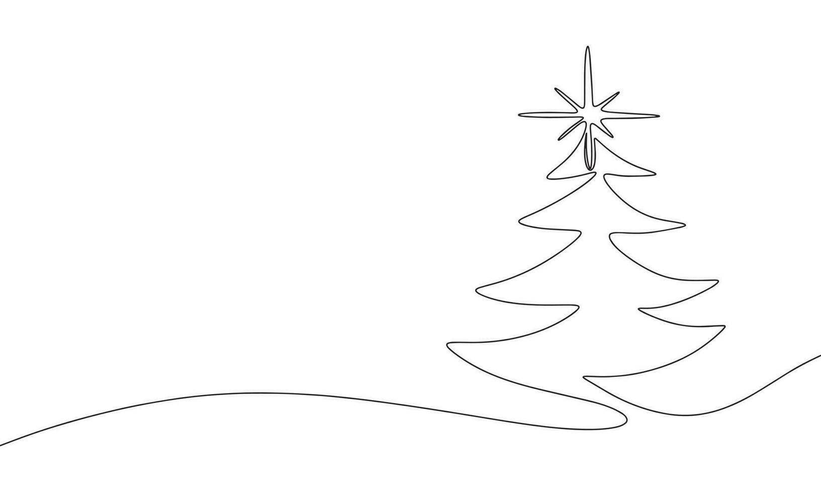 Christmas tree isolated on white background. One line continuous spruce, fir tree. Line art outline vector illustration.