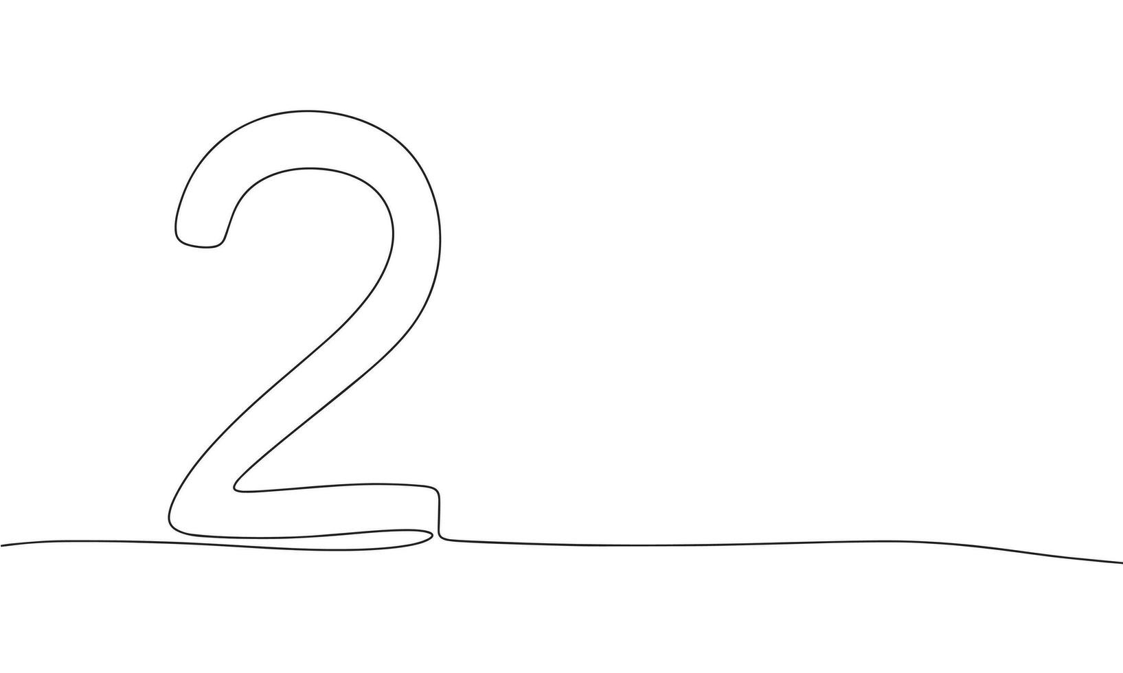 Number 2. One line continuous number two isolated on white background. Line art, outline, vector illustration.