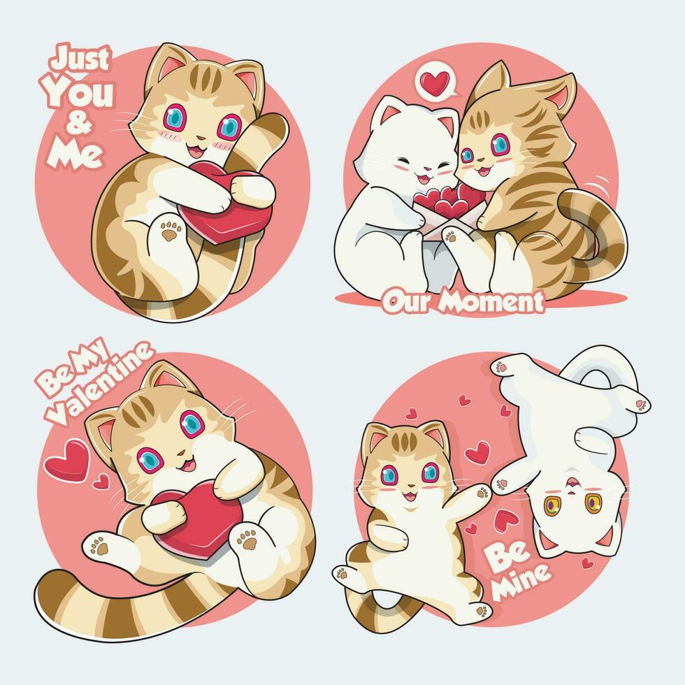 conjunto de linda gato enamorado vector ilustración 02 Pro descargar