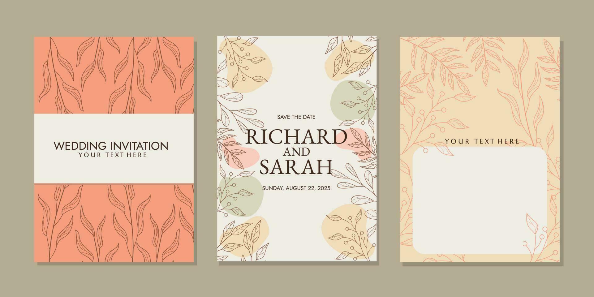 Luxury invitation card background with line art flowers and botanical leaves, Organic shapes, Watercolor. Vector invitation design for wedding cover template, flyer, cover, book, card.