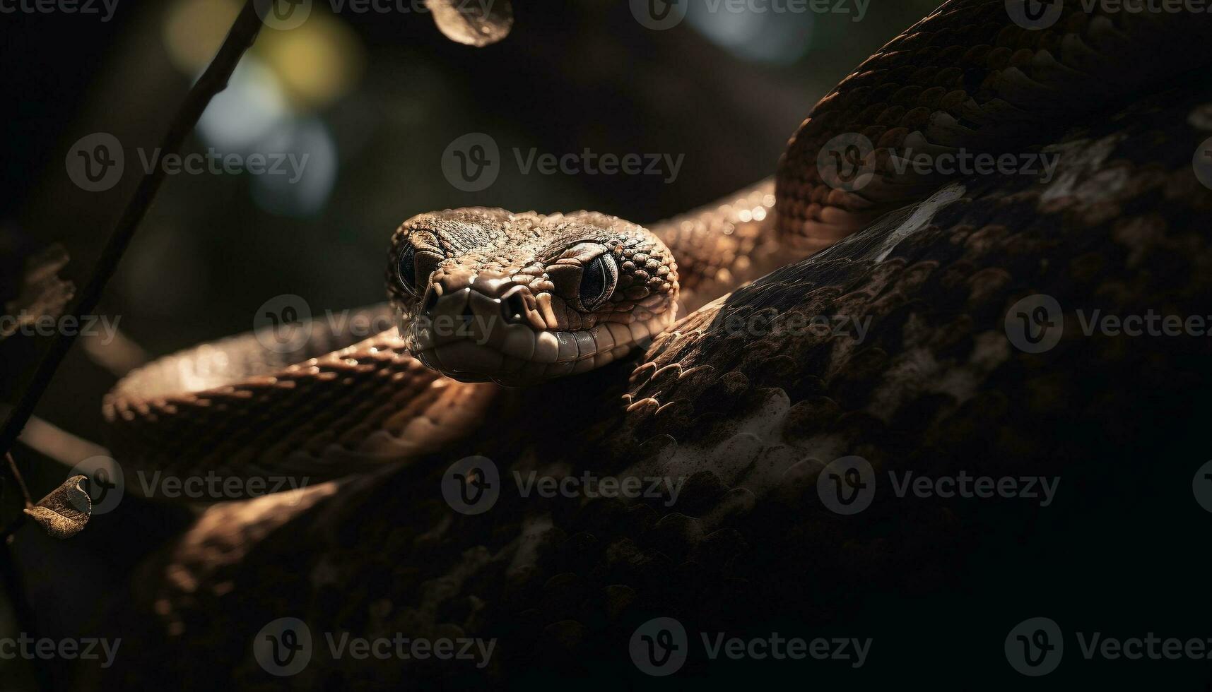 Snake close up portrait reveals its dangerous venomous viper nature generated by AI photo