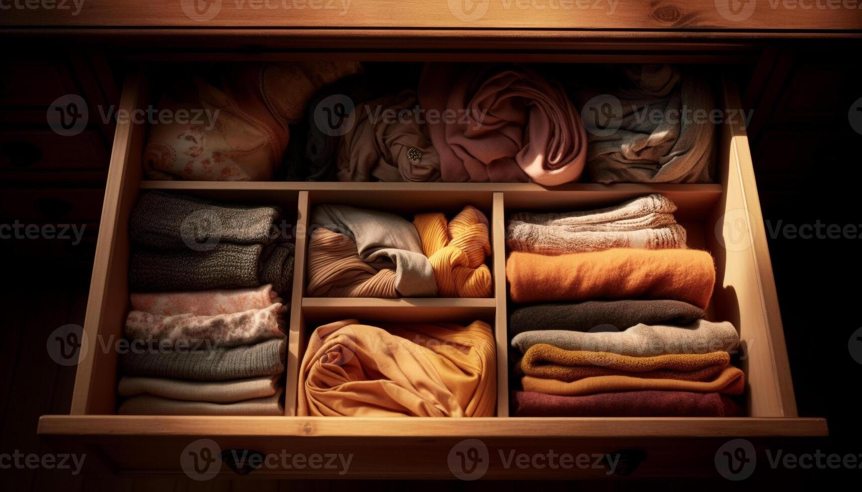 Neat arrangement of multi colored textiles in modern storage compartment generated by AI photo