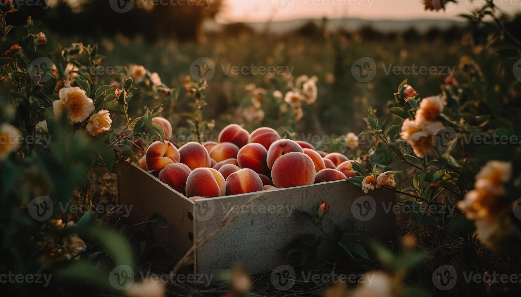 Fresh homegrown produce, ripe for healthy eating in rustic container generated by AI photo