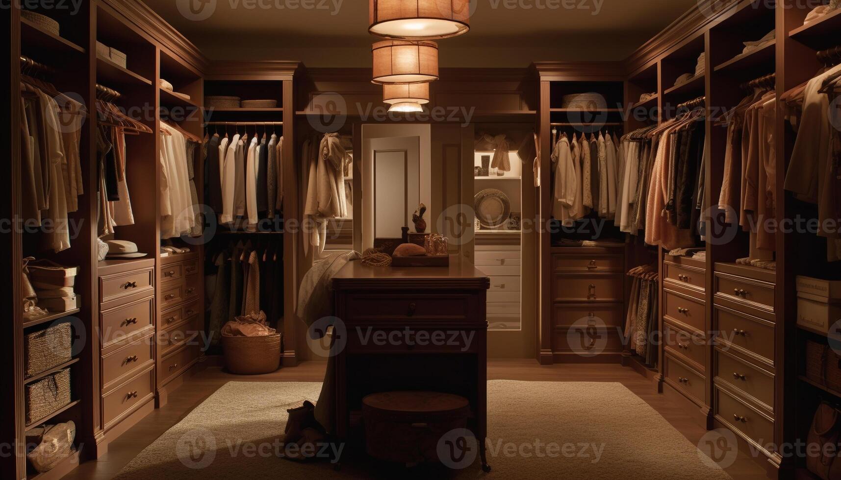 Modern elegance in a neat domestic room with luxurious clothing collection generated by AI photo