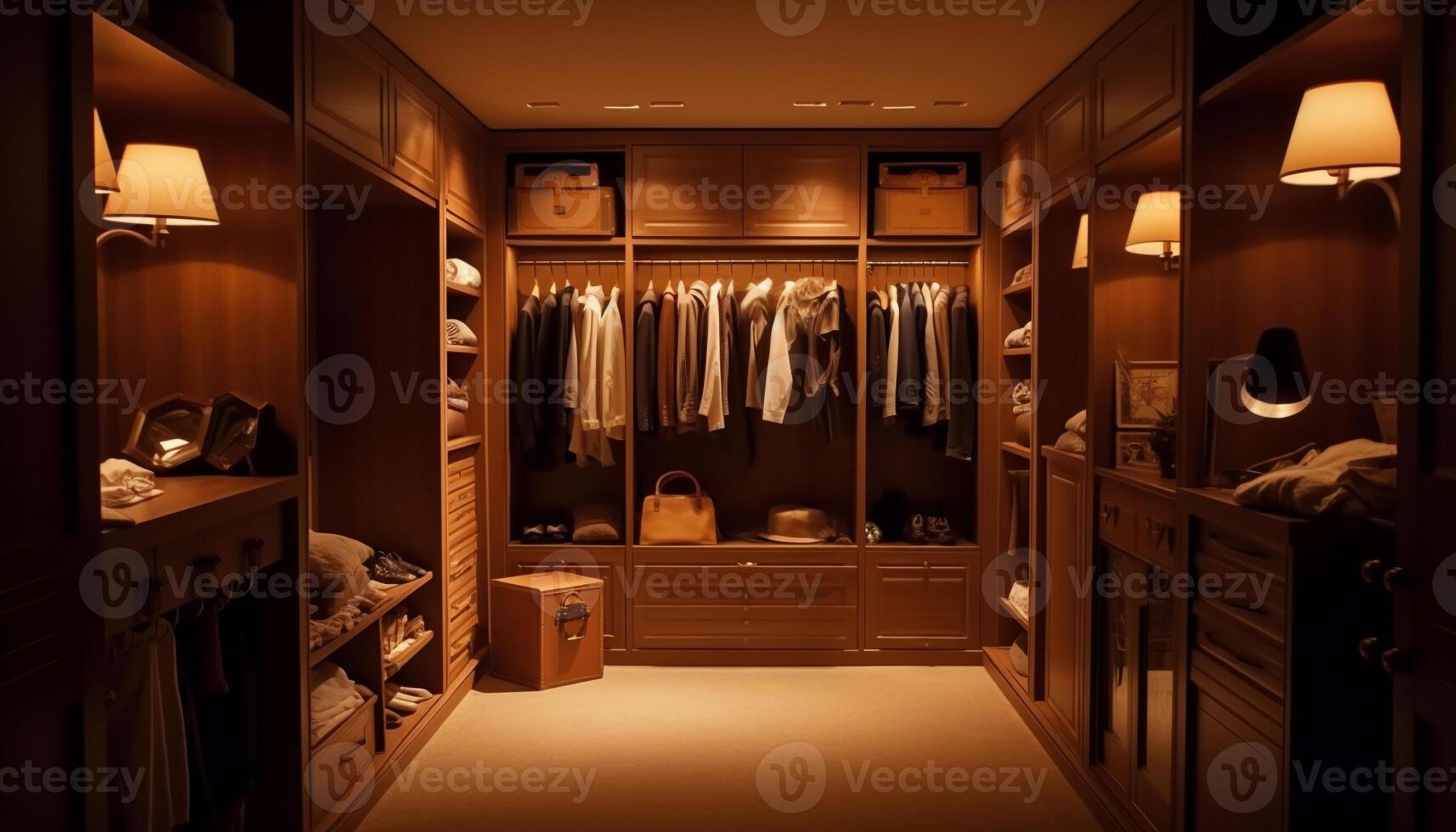 Luxury clothing collection in modern bedroom cabinet with elegant design generated by AI photo