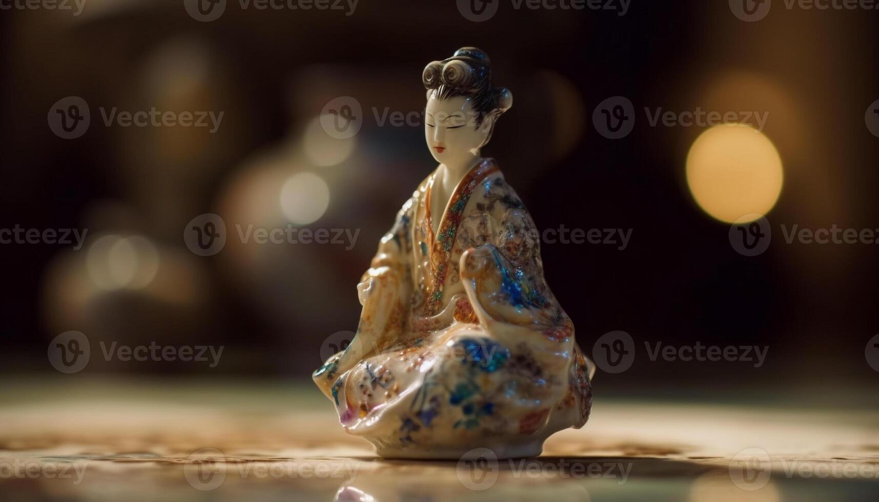 Christian figurine, symbol of love and spirituality, on wooden table generated by AI photo