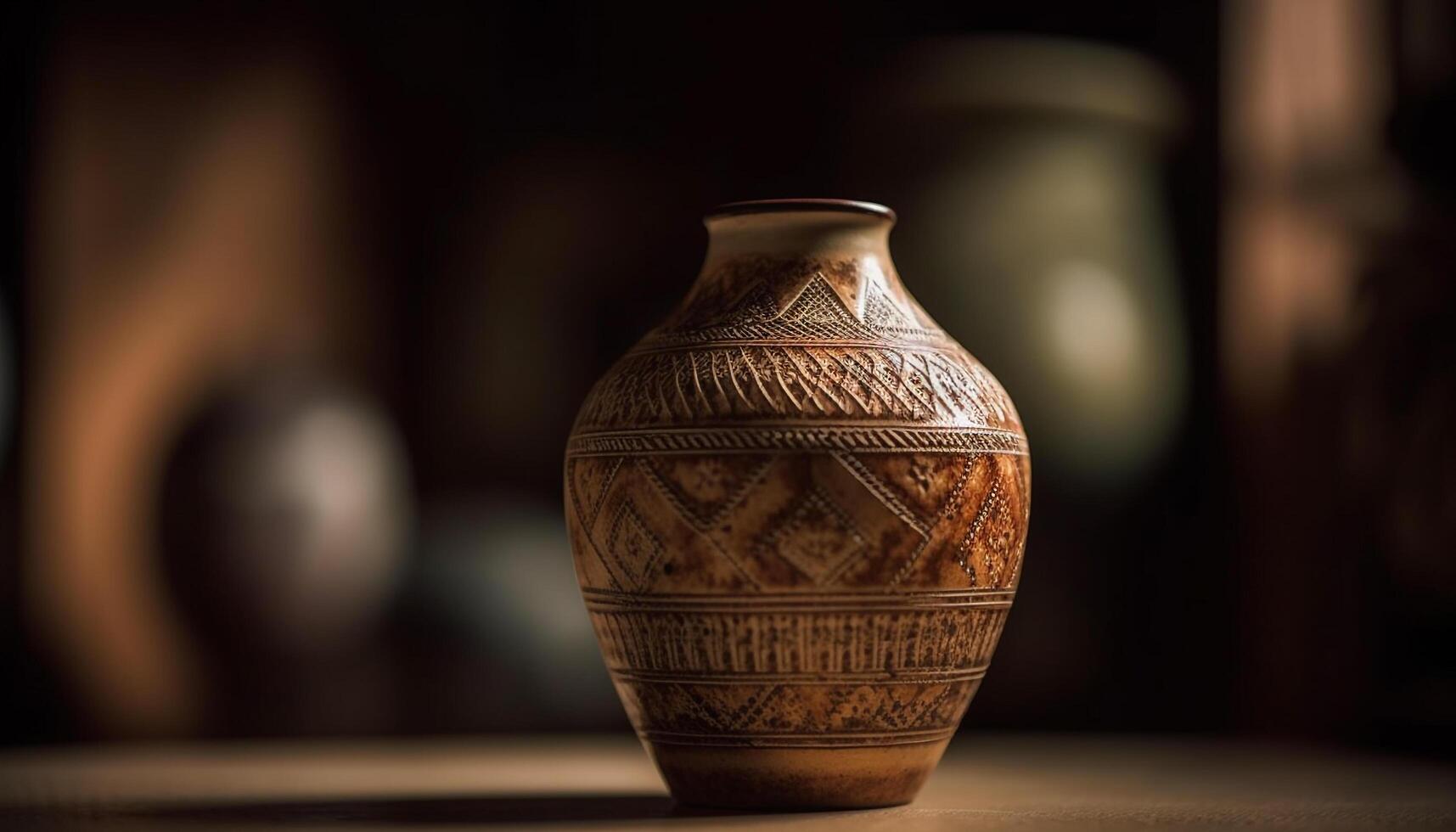 Antique earthenware vase, an ornate craft product for home decor generated by AI photo