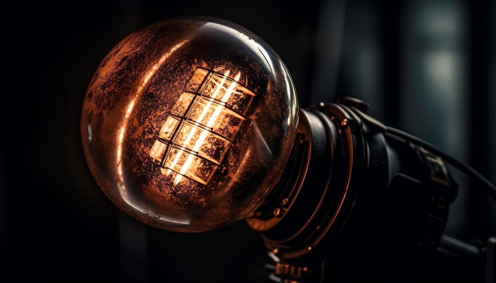 Shiny metal equipment illuminated by electric lamp in dark background generated by AI photo
