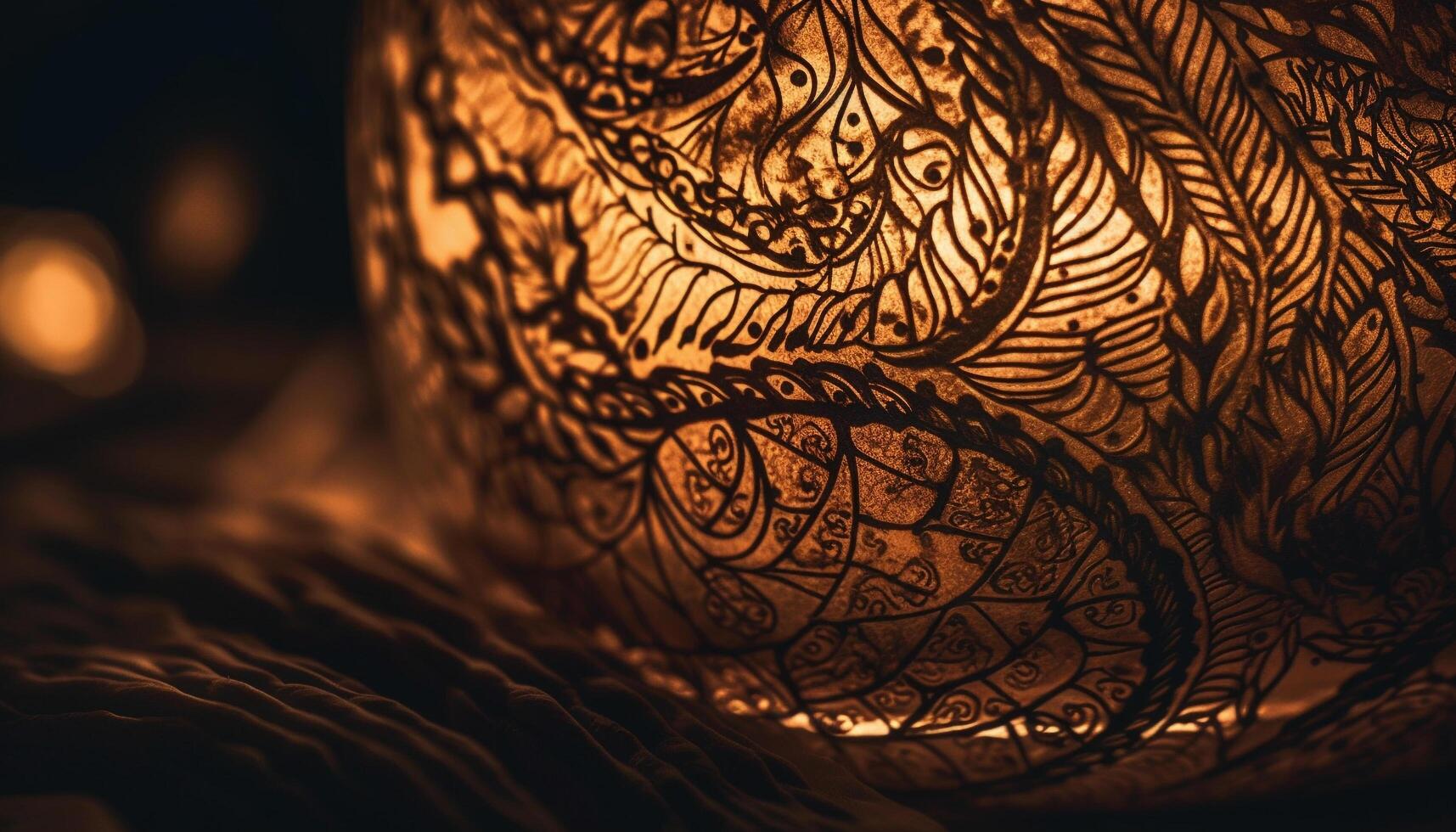 Antique gold leaf pattern on dark background exudes elegance and mystery generated by AI photo