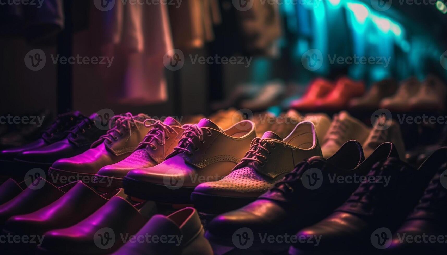 Elegant leather shoe collection on display in modern boutique store generated by AI photo