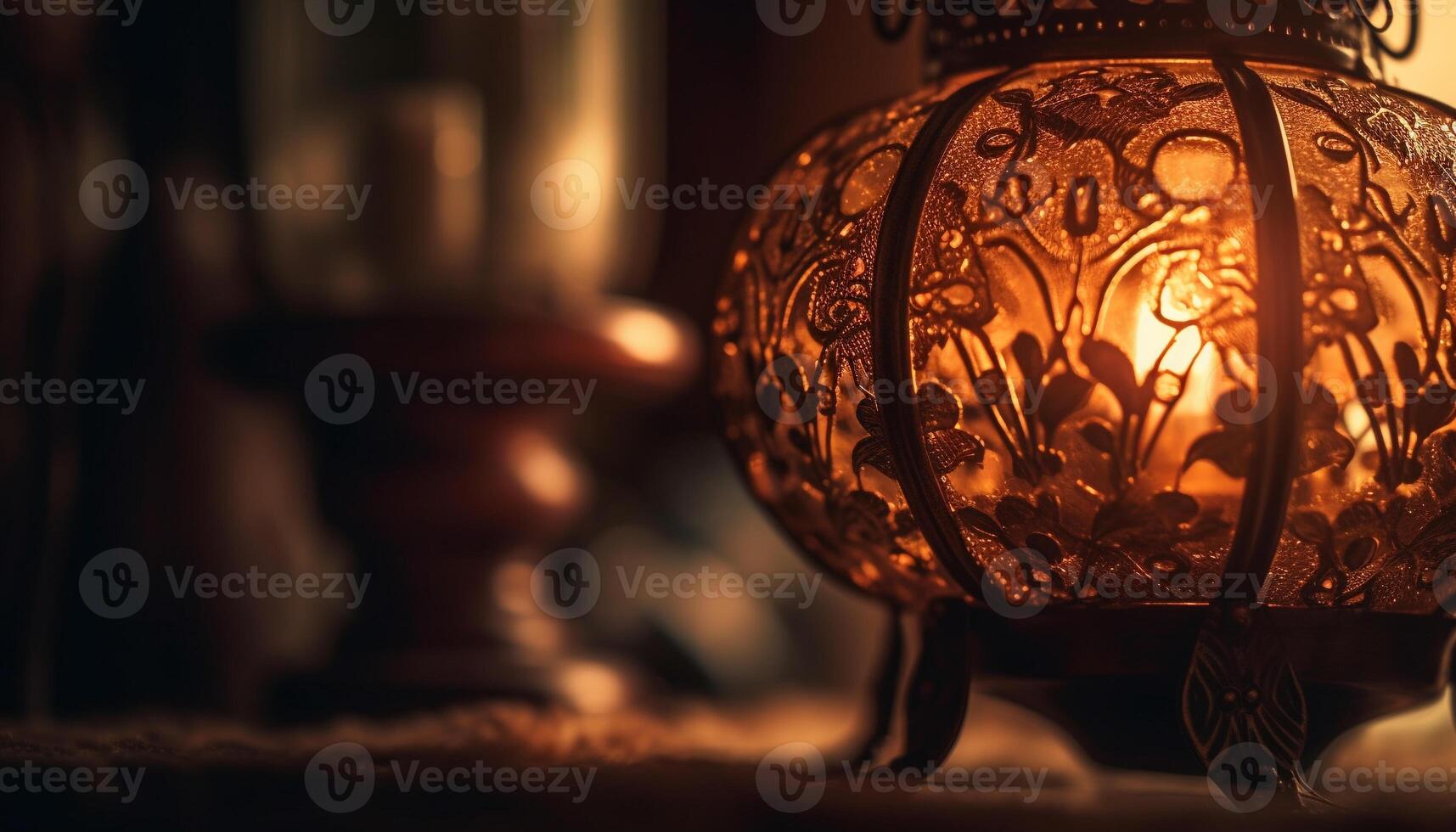 Antique lantern illuminates ornate Christmas decoration on wooden table generated by AI photo