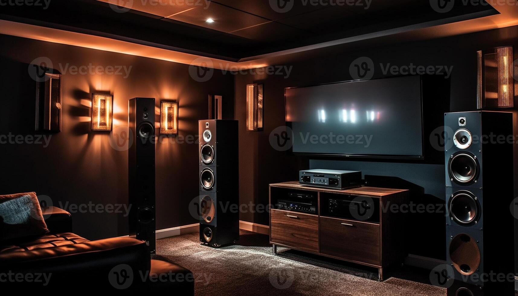 Elegant modern apartment with luxurious audio equipment and shiny decor generated by AI photo