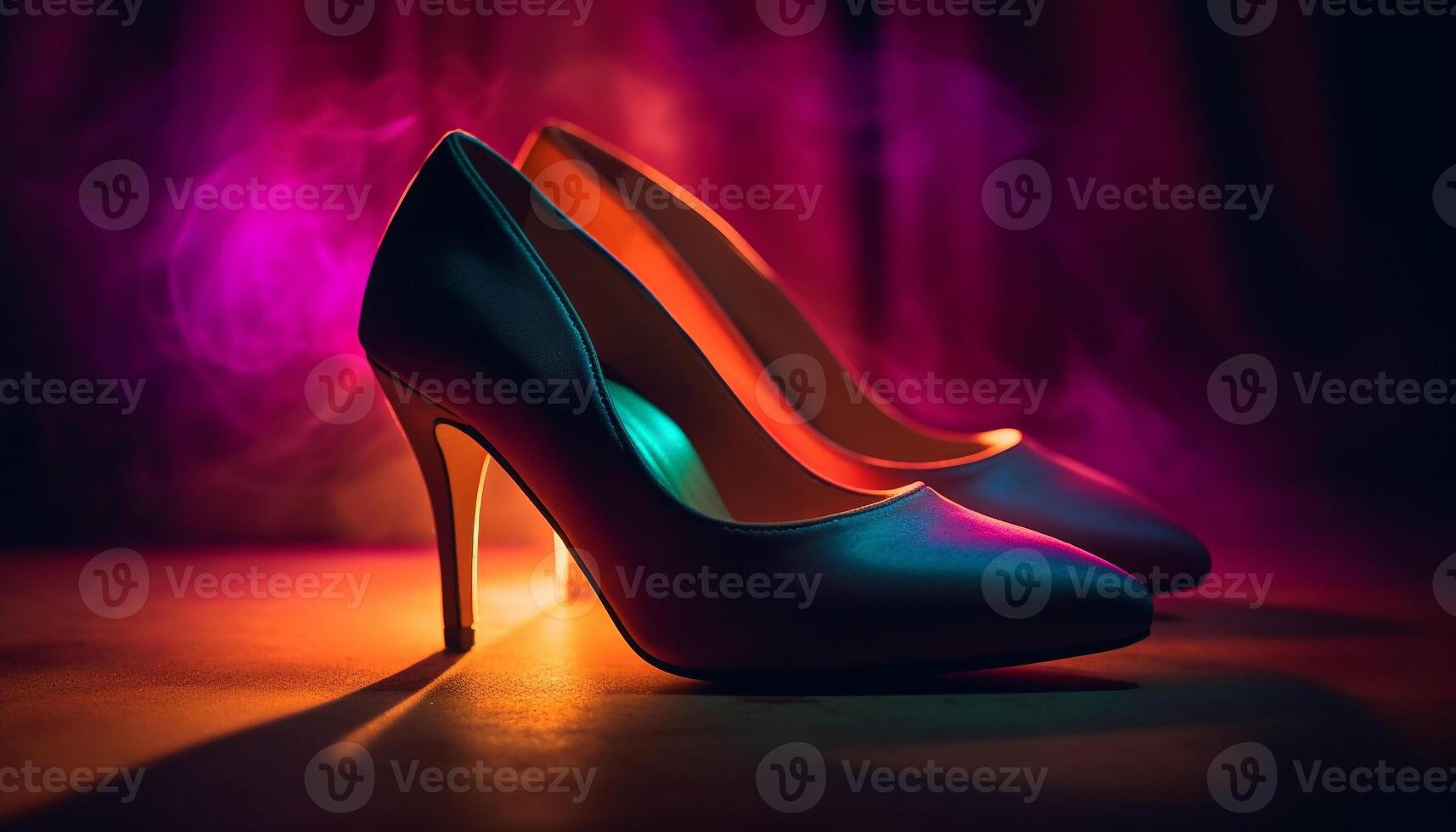 Vibrant stiletto illuminates nightclub stage with elegance and sensuality generated by AI photo