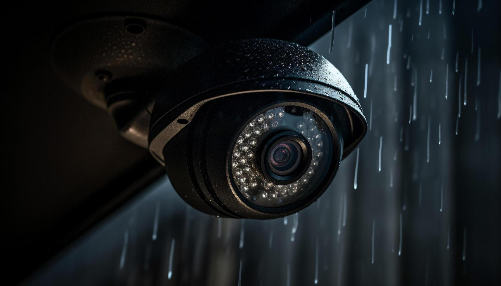 Modern surveillance camera watching city streets for safety and security generated by AI photo