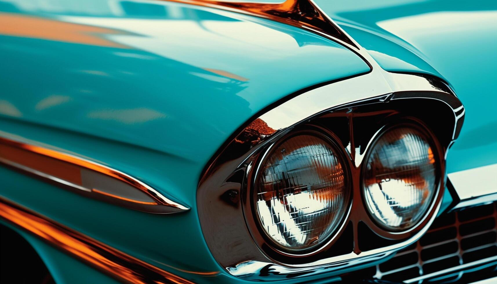 Vintage car chrome bumper shines in the bright summer sun generated by AI photo