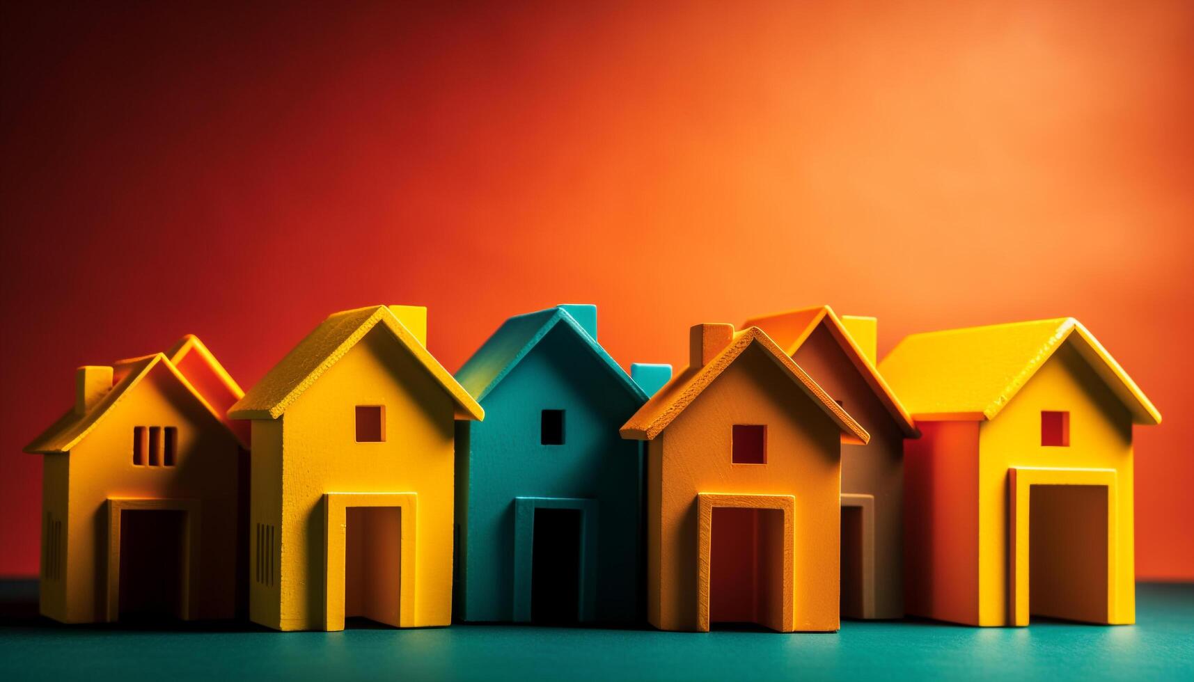A vibrant cottage with multi colored abstract shapes stacked in a row generated by AI photo