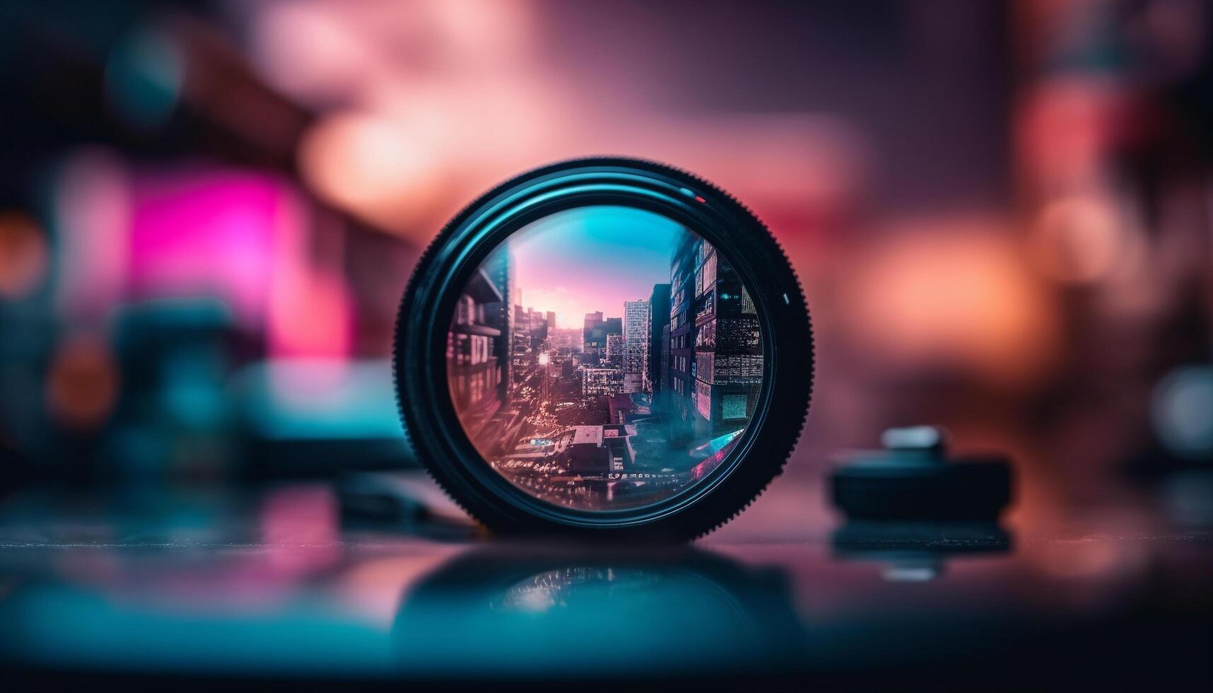 Noche paisaje urbano capturado con moderno cámara y óptico equipo generado por ai foto