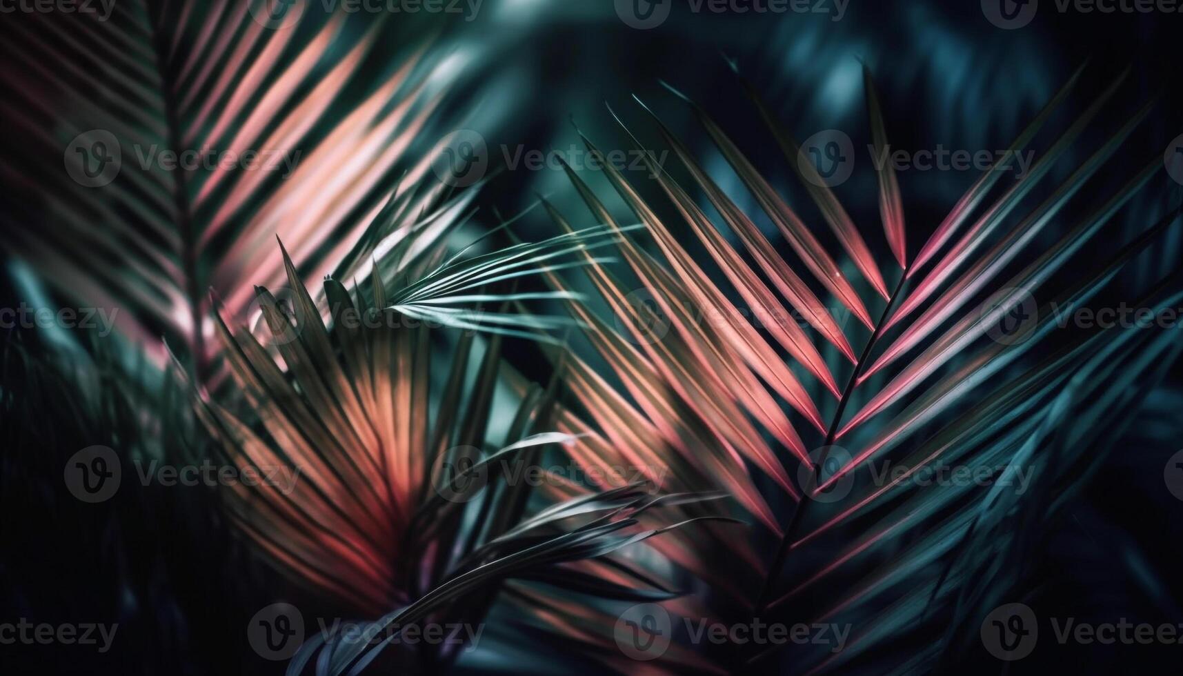 Vibrant tropical foliage in abstract pattern, a nature masterpiece generated by AI photo