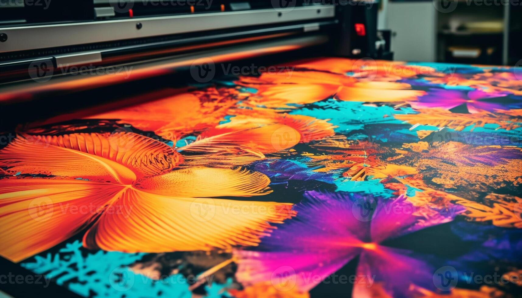 A modern composition of vibrant flowers in a colorful backdrop generated by AI photo