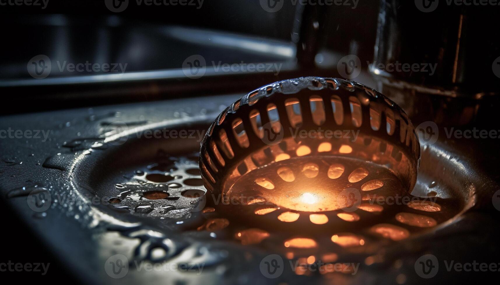 Glowing flame on stove top heats steel pot of boiling water generated by AI photo