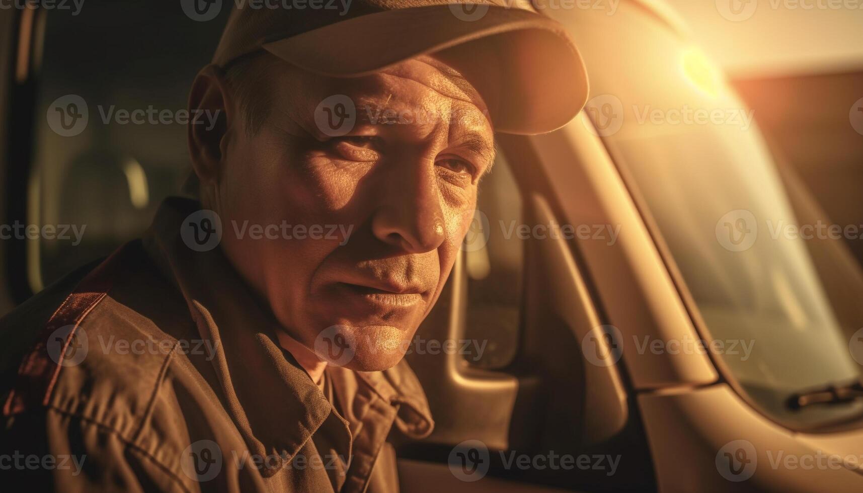 Senior man driving car with confidence on adventurous road trip generated by AI photo