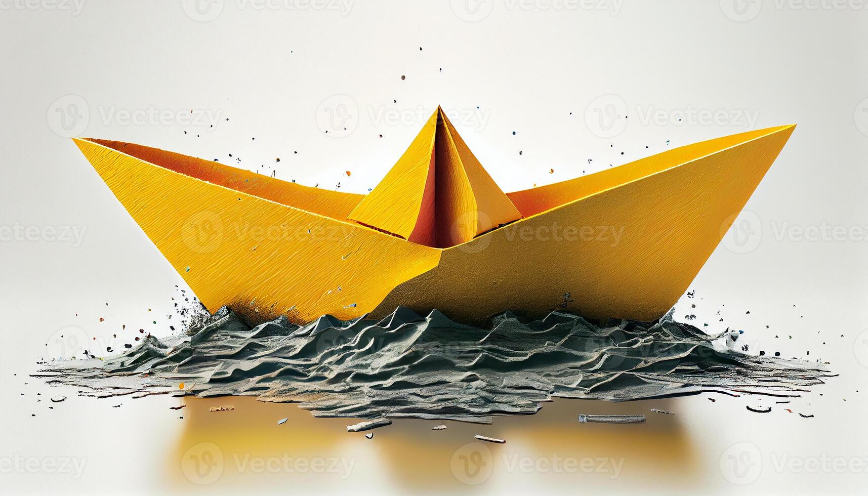 Nautical vessel sailing on colorful paper wave illustration generated by AI photo