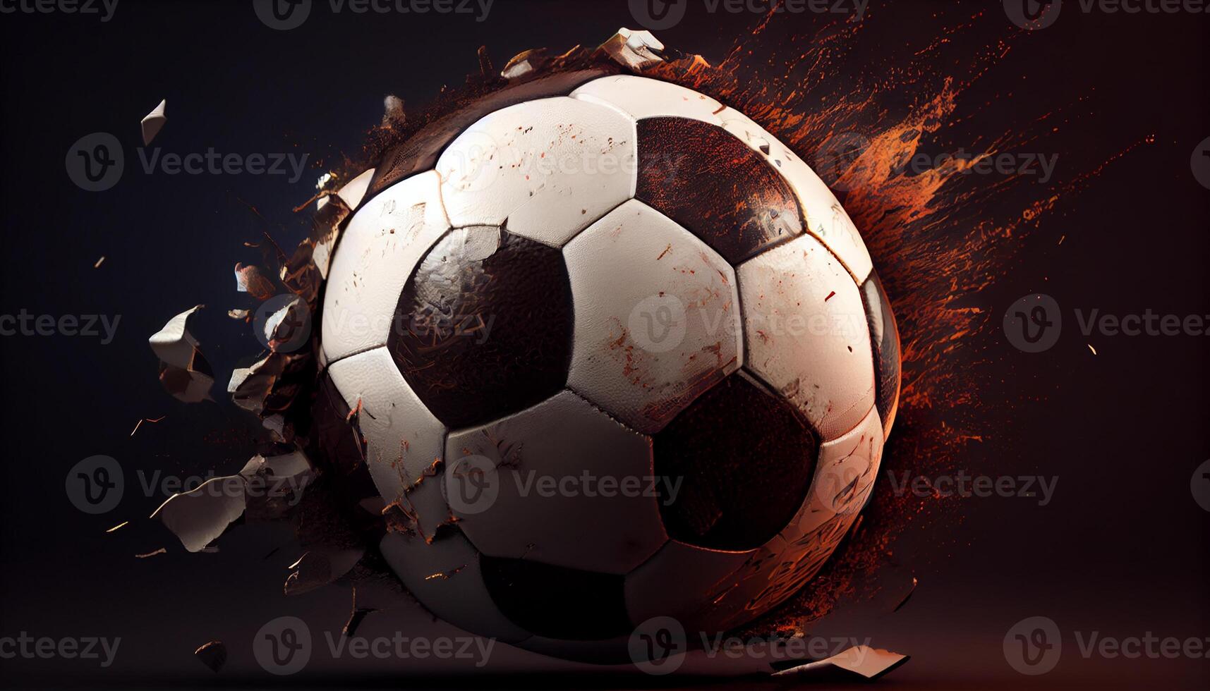fútbol pelota en fuego explota en movimiento generado por ai foto