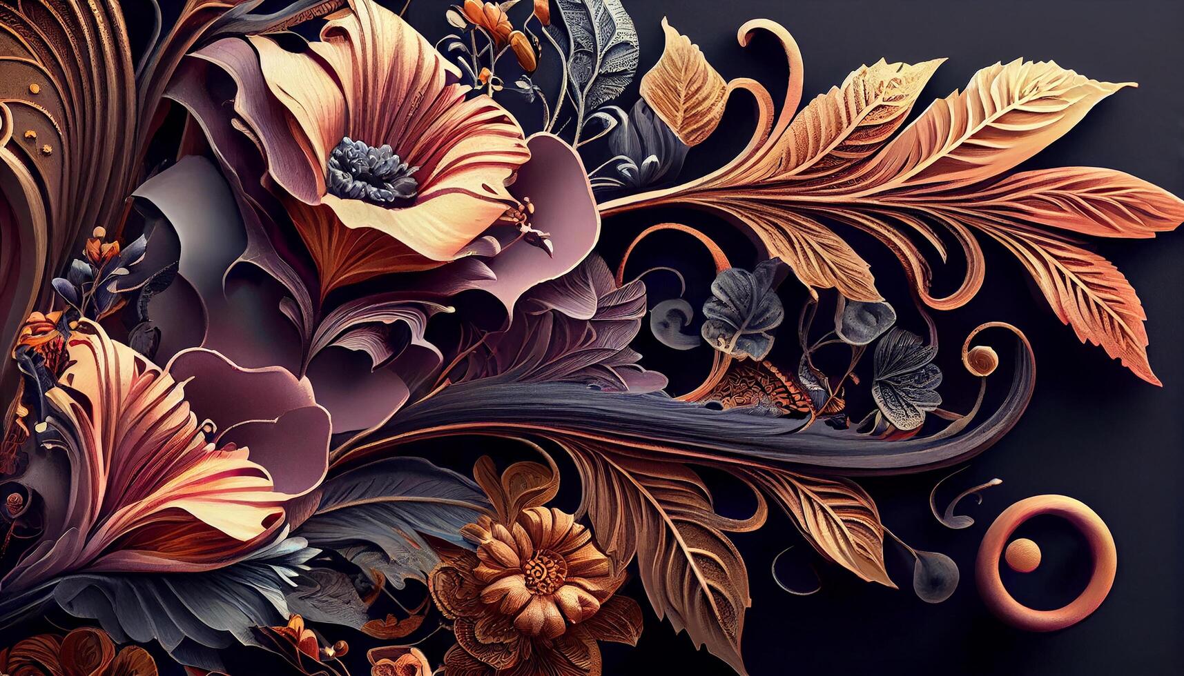 An ornate floral pattern background with elegant curves generated by AI photo