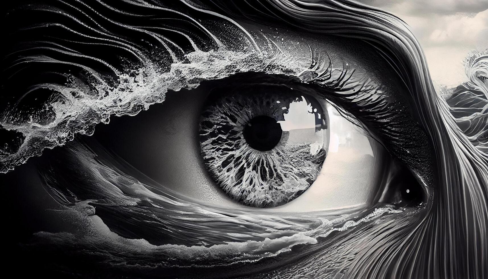 Black and White Abstract Eye Design Reflection generated by AI photo