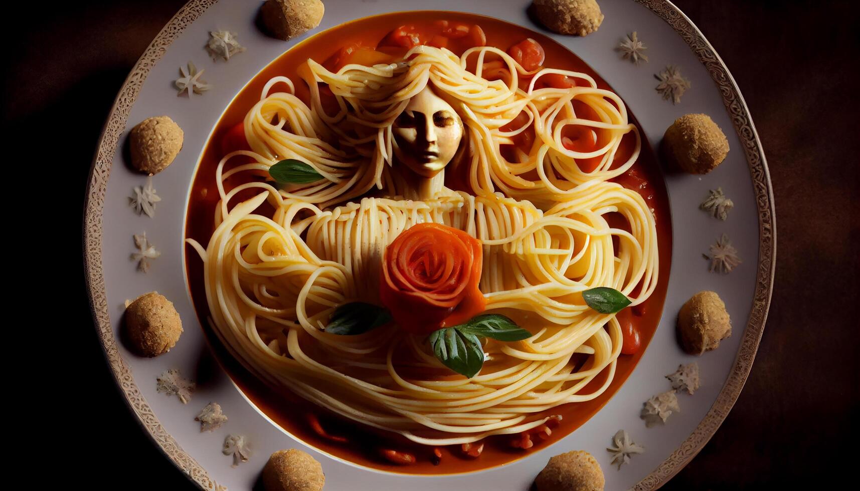 Fresh homemade pasta with tomato sauce and parsley generated by AI photo