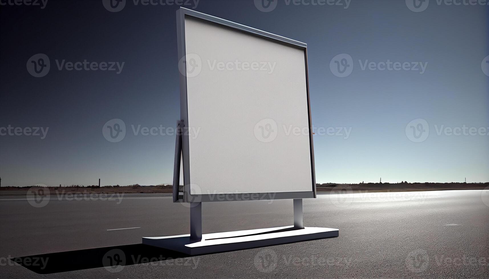 An empty billboard shows the clear blue sky generated by AI photo