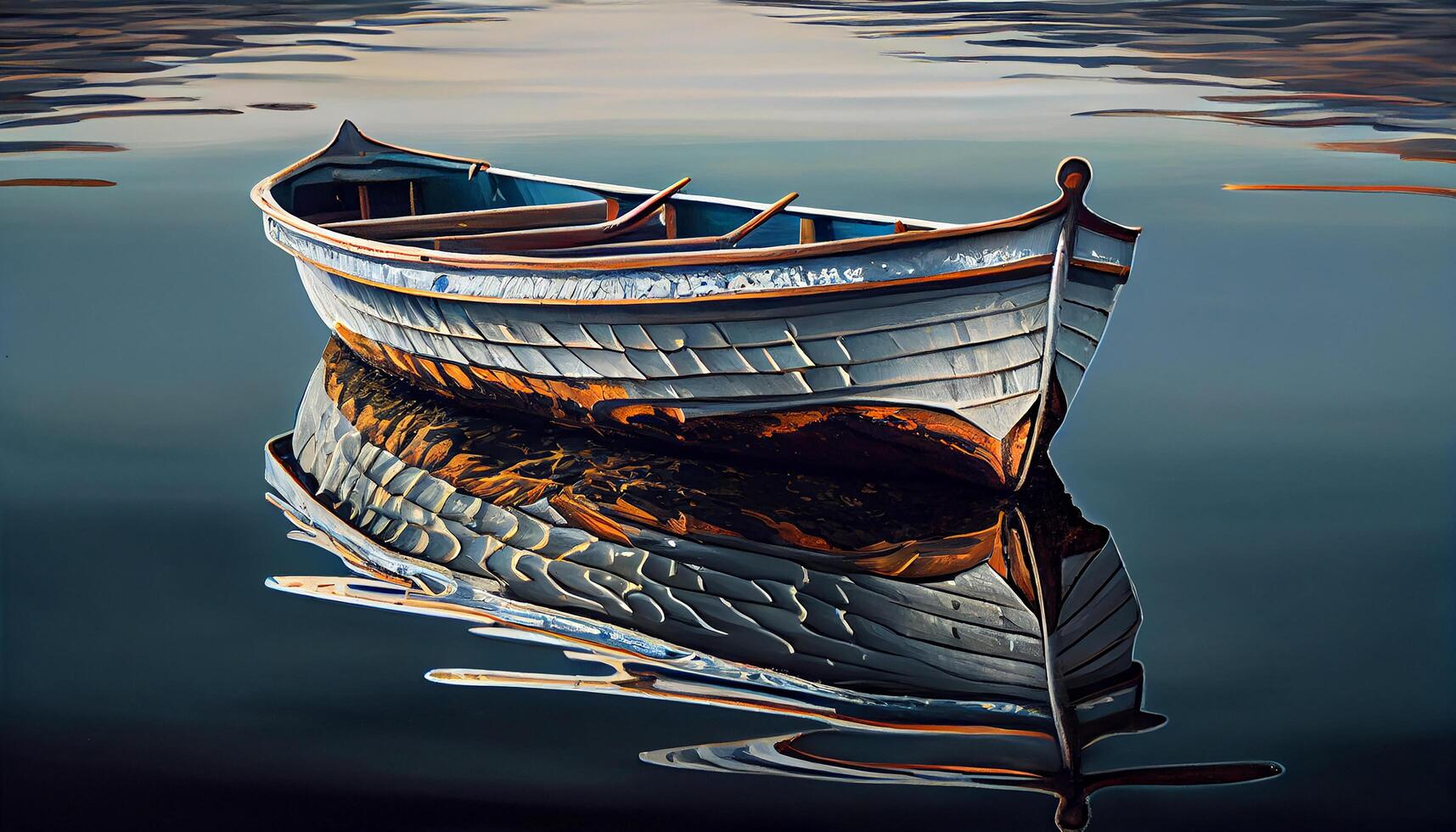 Nautical vessel reflects peaceful autumn landscape on pond generated by AI photo