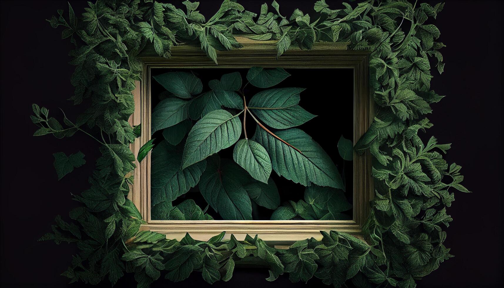 Leafy plant in a rustic wooden frame Freshness abounds generated by AI photo