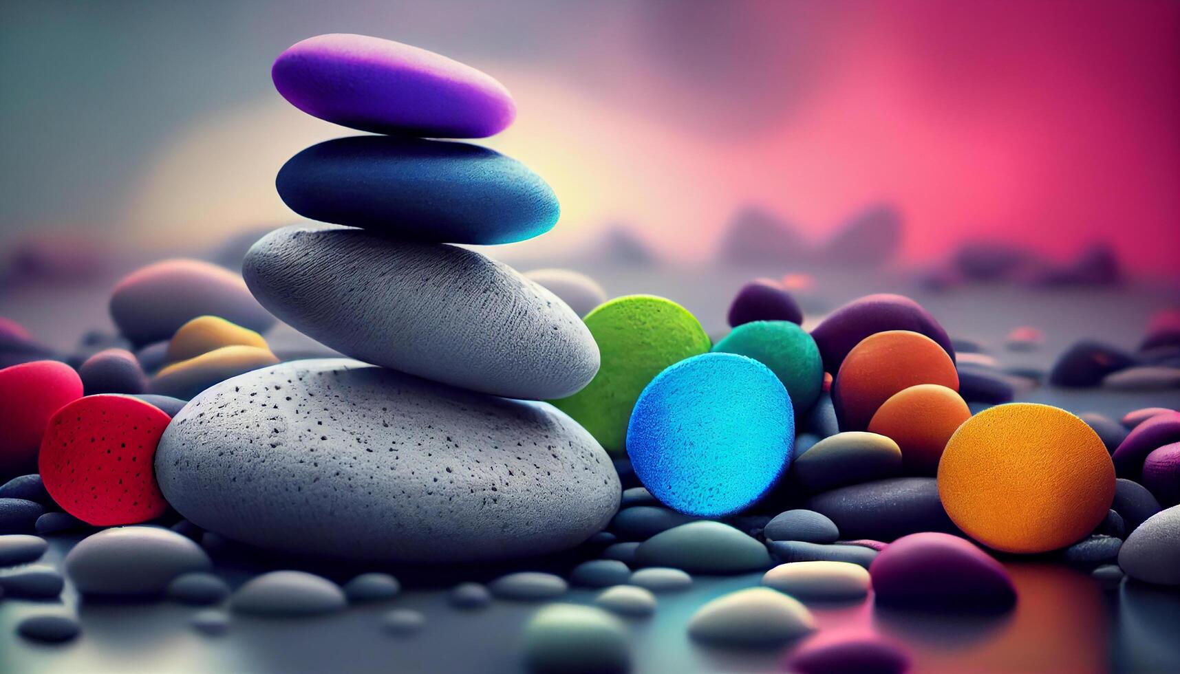 Stone pebble balance on blue water background generated by AI photo