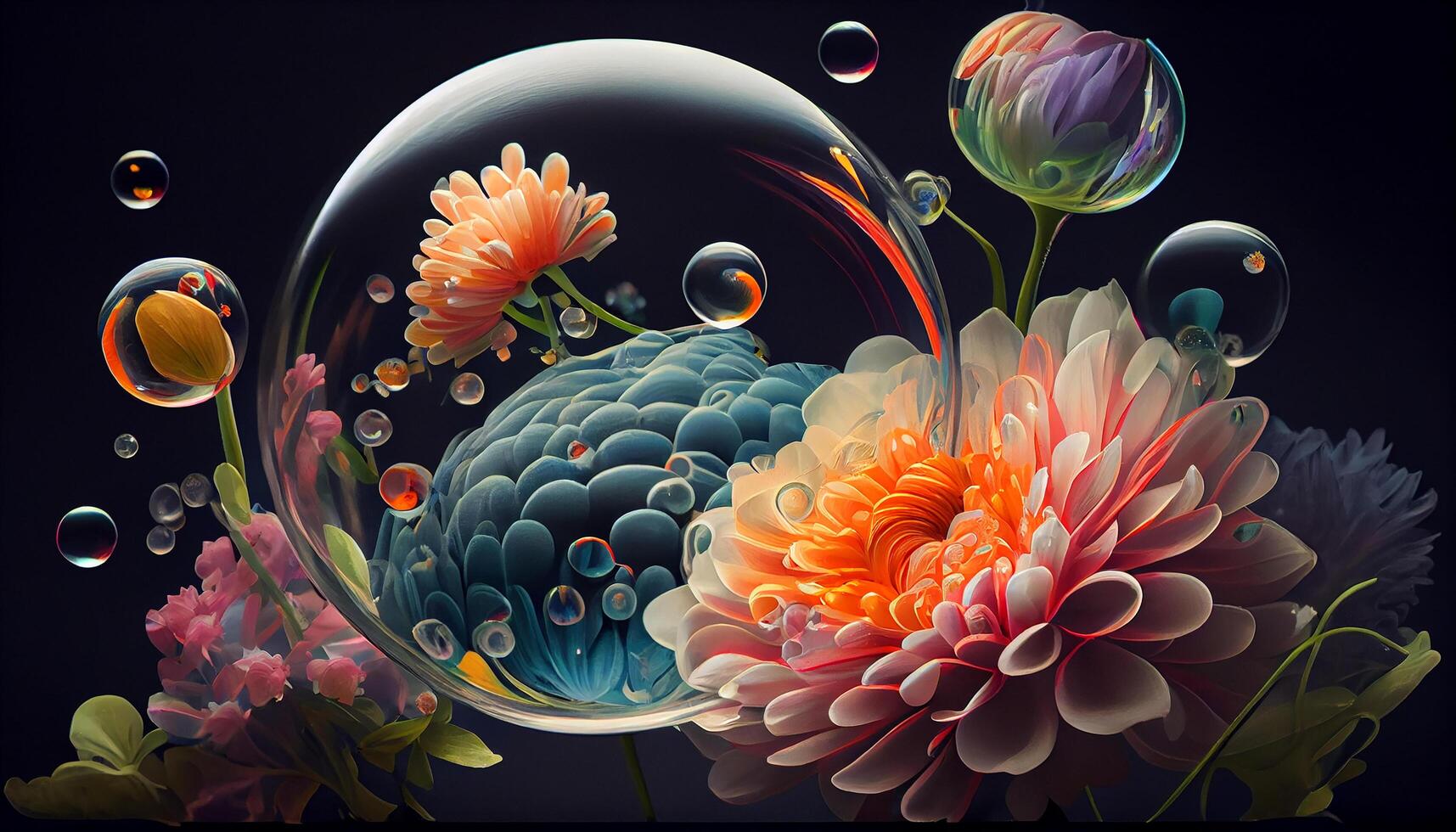 Floral illustration of nature with abstract backgrounds generated by AI photo